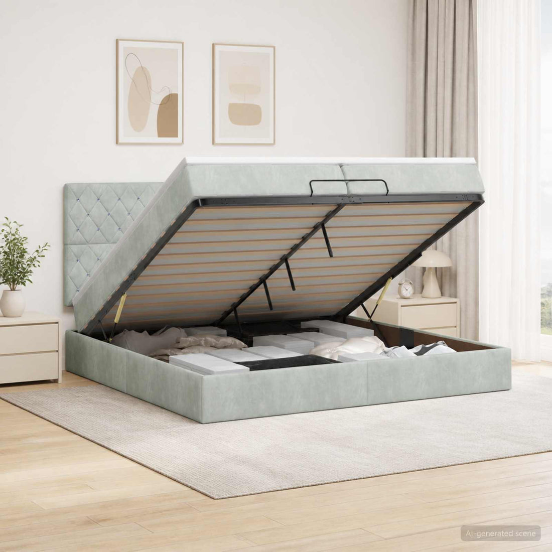 vidaXL Cama otomana con colchón Gris Claro 200 x 200 cm Terciopelo