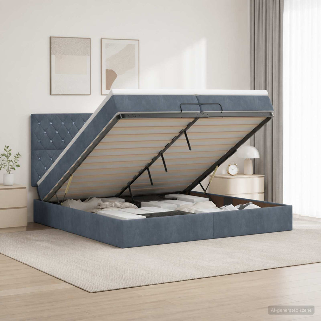 vidaXL Cama tipo otomana con colchón y LED Gris oscuro 200 x 200 cm