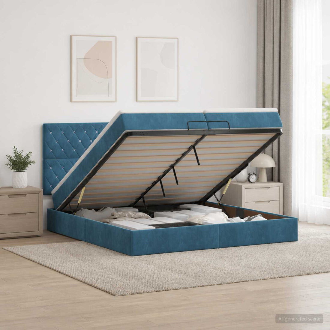 vidaXL Cama otomana con colchón Azul Oscuro 200 x 200 cm Terciopelo
