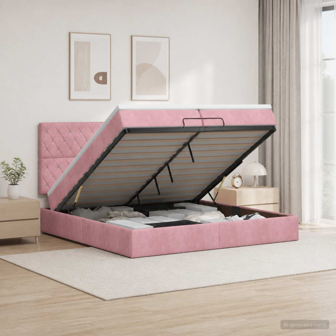 vidaXL Cama tipo otomana con colchón y LED Rosa 200 x 200 cm