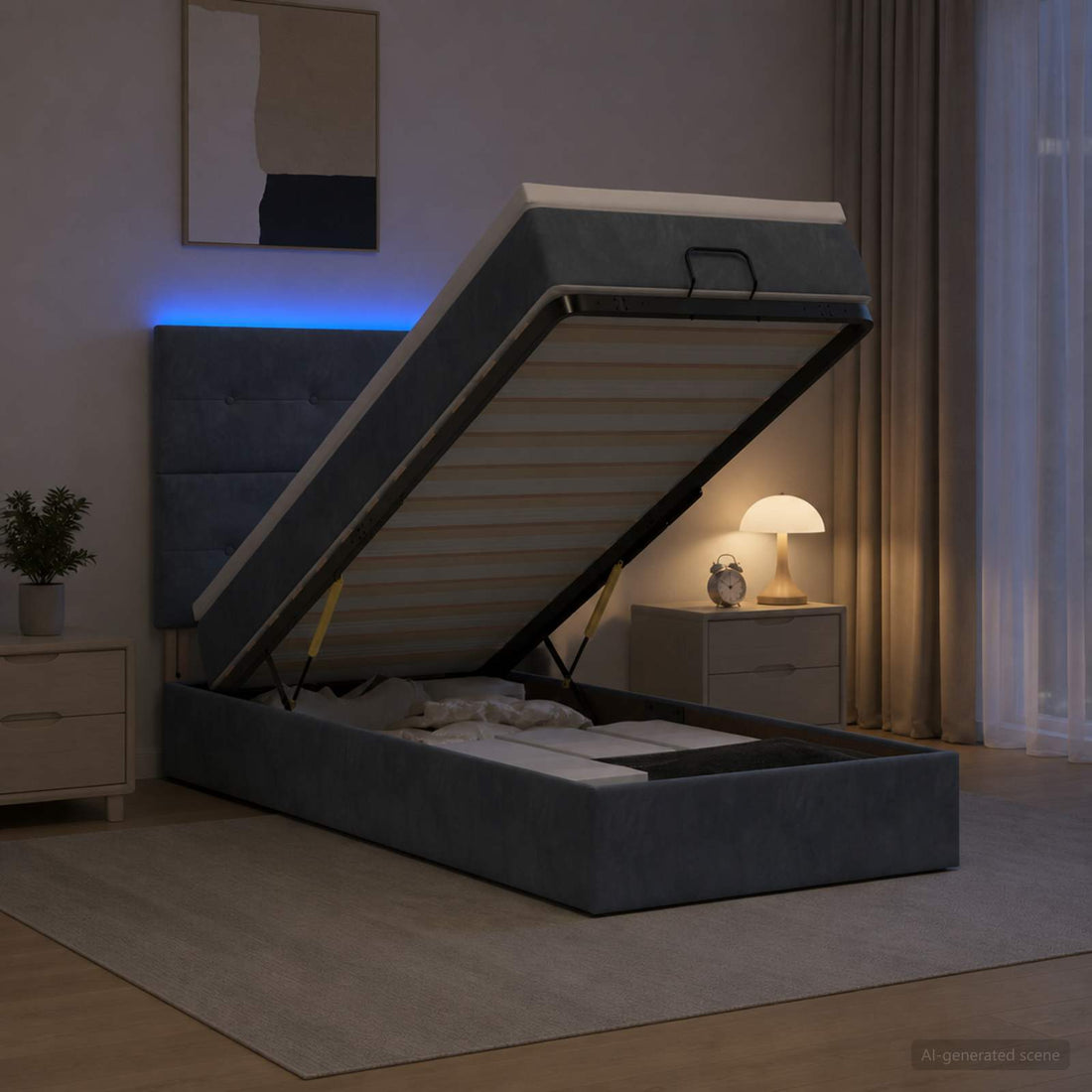 vidaXL Cama tipo otomana con colchón y LED Gris oscuro 90 x 190 cm