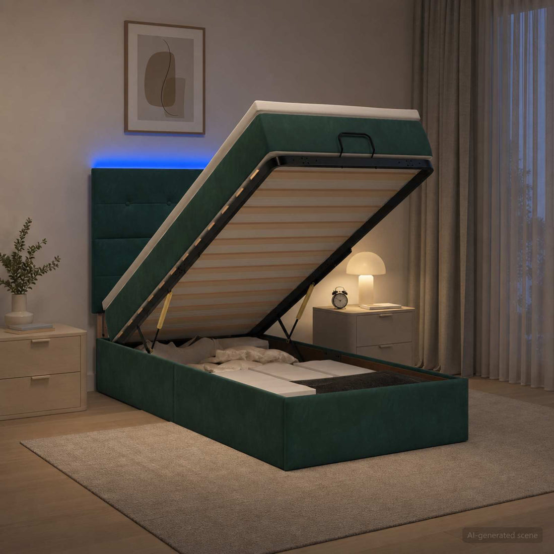 vidaXL Cama tipo otomana con colchón y LED Verde oscuro 80 x 200 cm