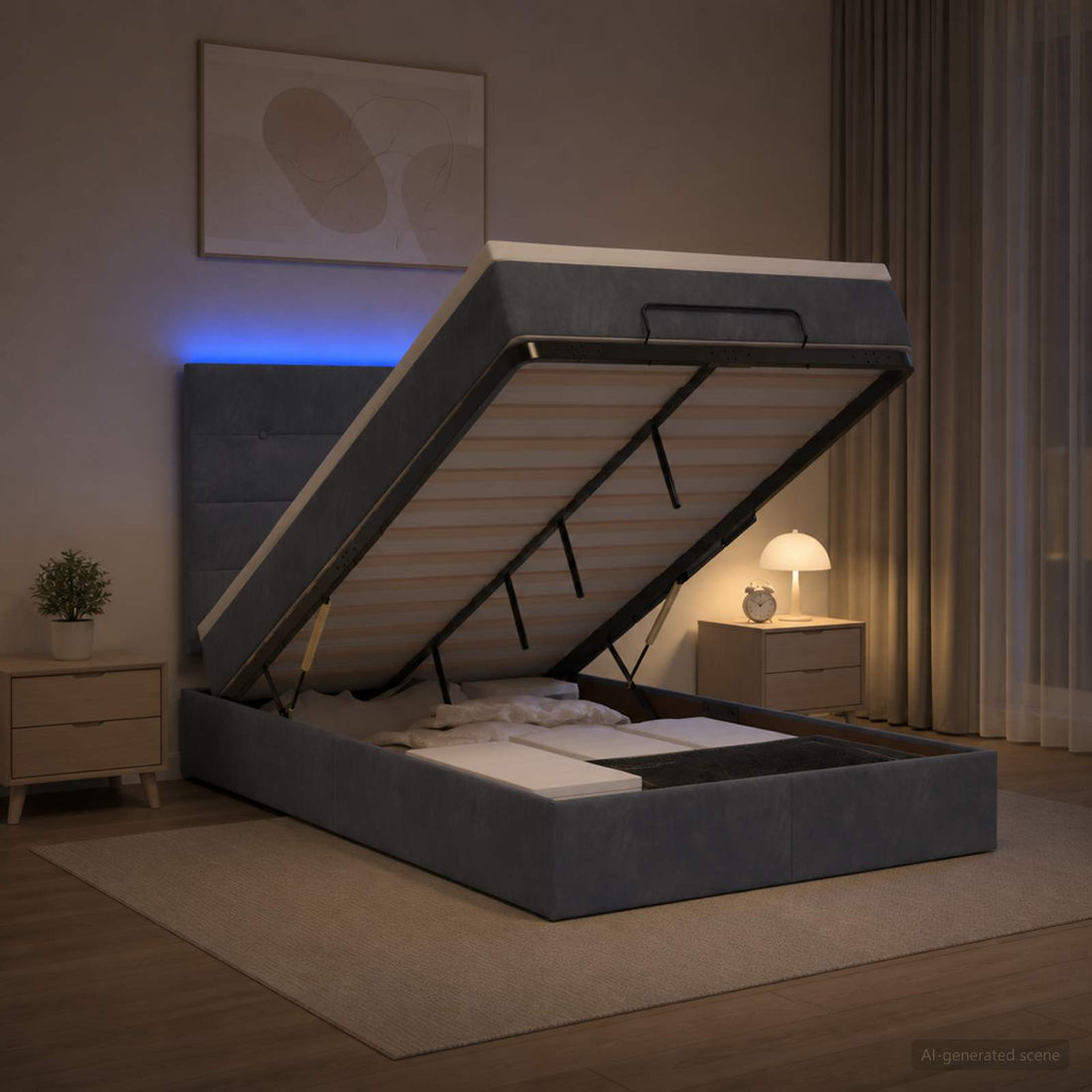 vidaXL Cama tipo otomana con colchón y LED Gris oscuro 120 x 190 cm