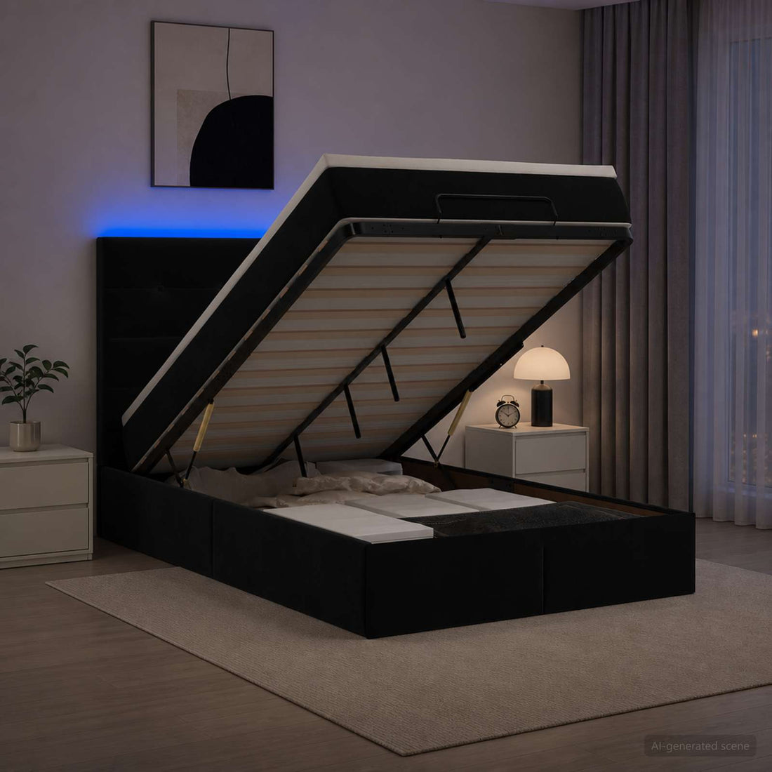 vidaXL Cama tipo otomana con colchón y LED Negro 120 x 190 cm