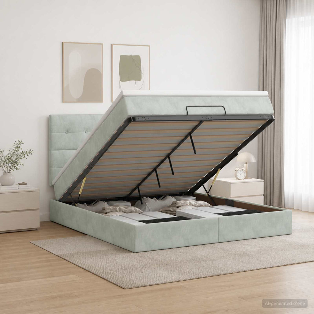 vidaXL Cama otomana con colchón Gris Claro 140 x 190 cm Terciopelo