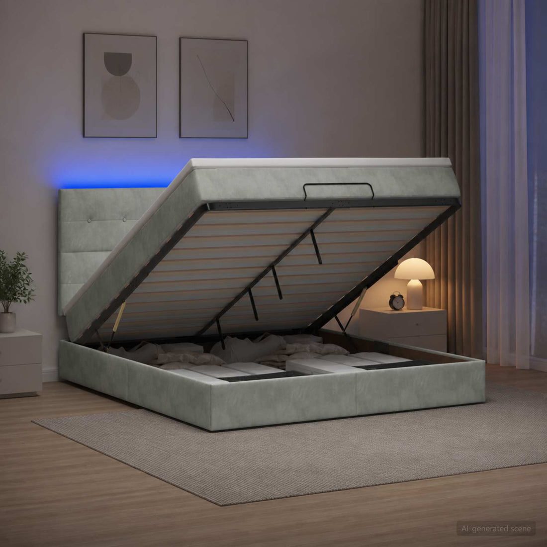 vidaXL Cama tipo otomana con colchón y LED Gris Claro 160 x 200 cm
