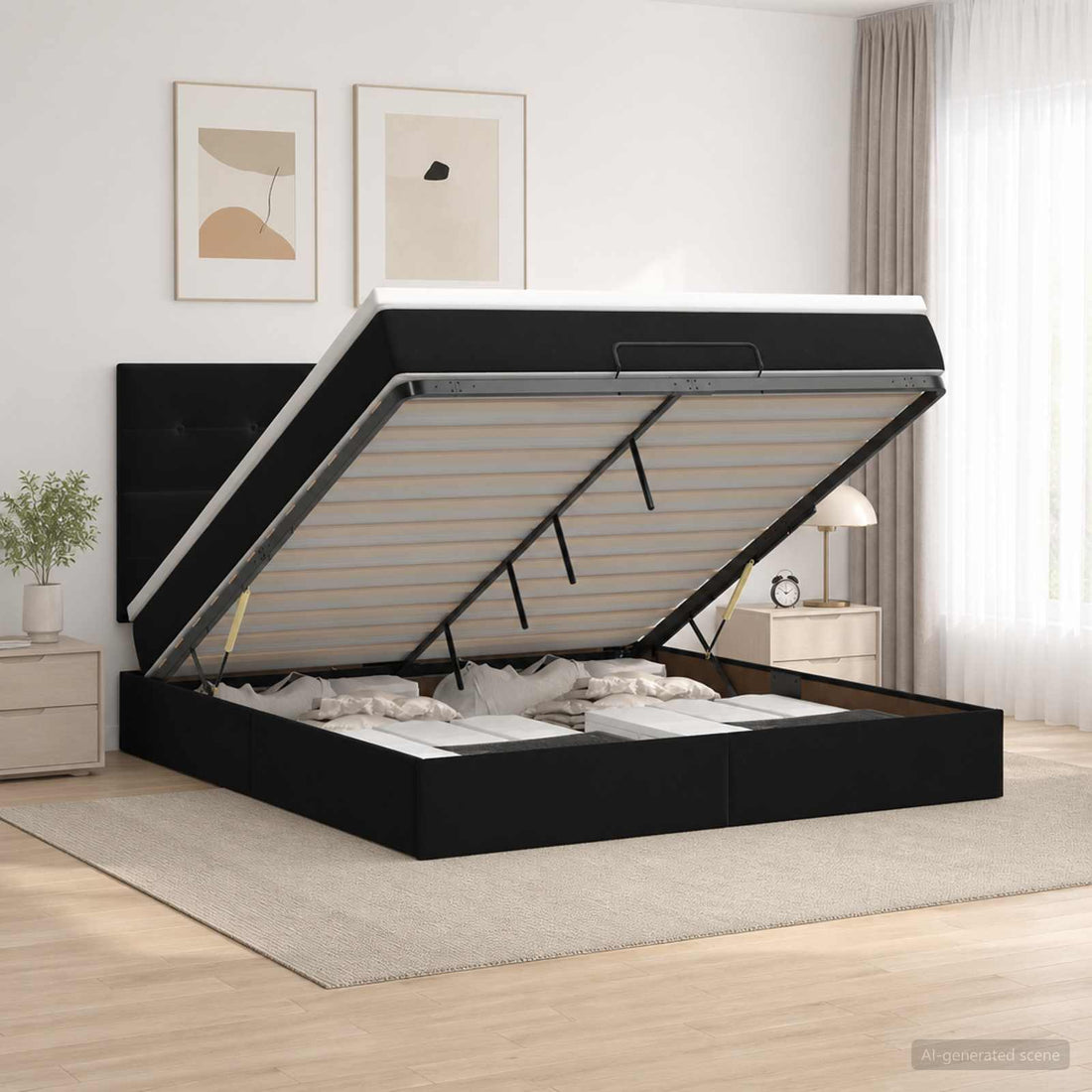 vidaXL Cama otomana con colchón Negro 160 x 200 cm Terciopelo