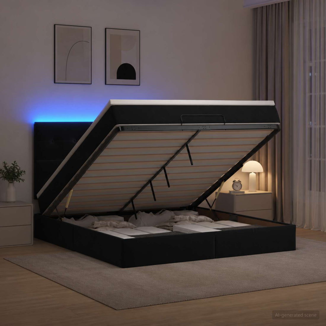 vidaXL Cama tipo otomana con colchón y LED Negro 180 x 200 cm