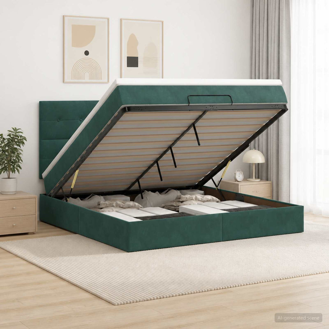 vidaXL Cama otomana con colchón Verde oscuro 140 x 200 cm Terciopelo
