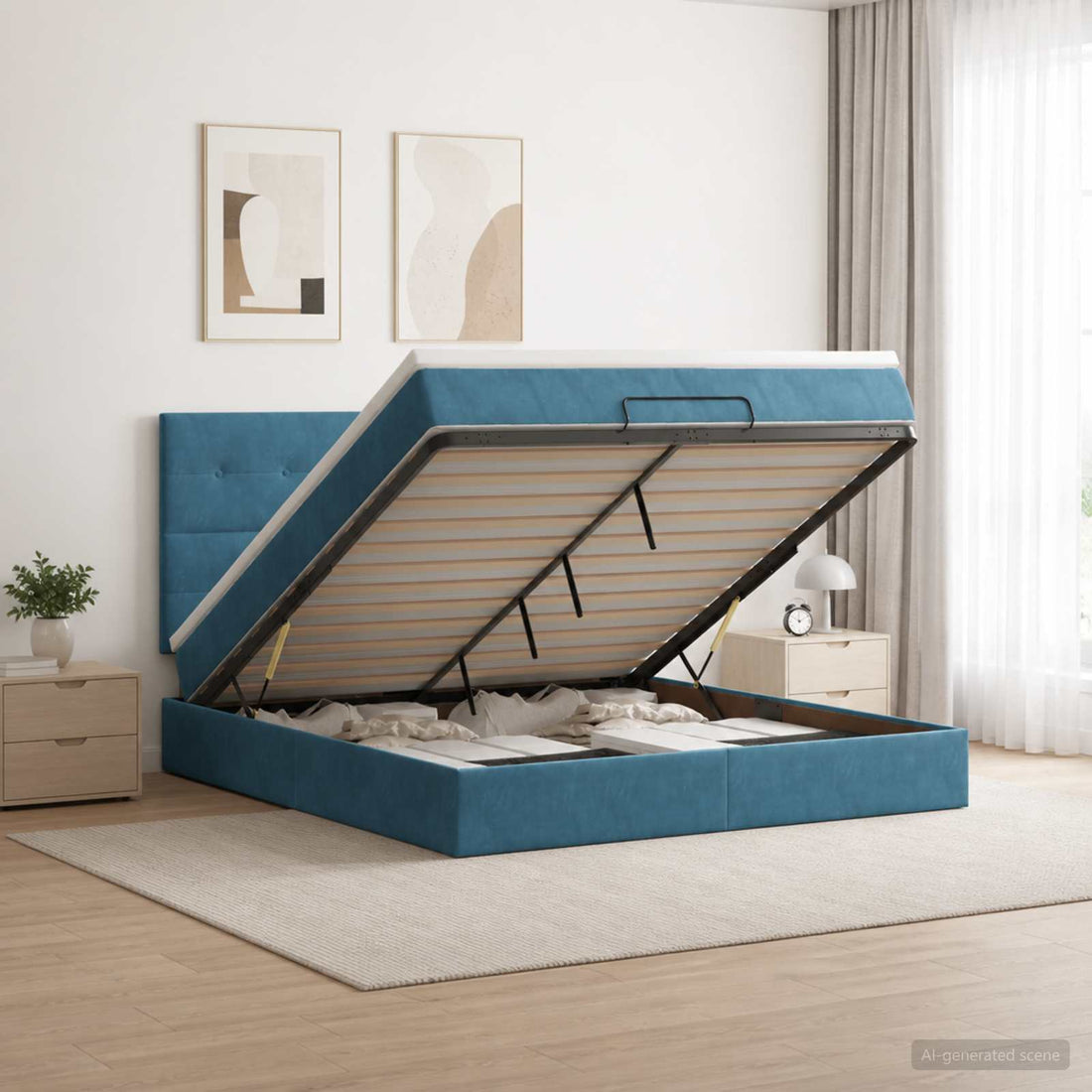 vidaXL Cama otomana con colchón Azul Oscuro 140 x 190 cm Terciopelo