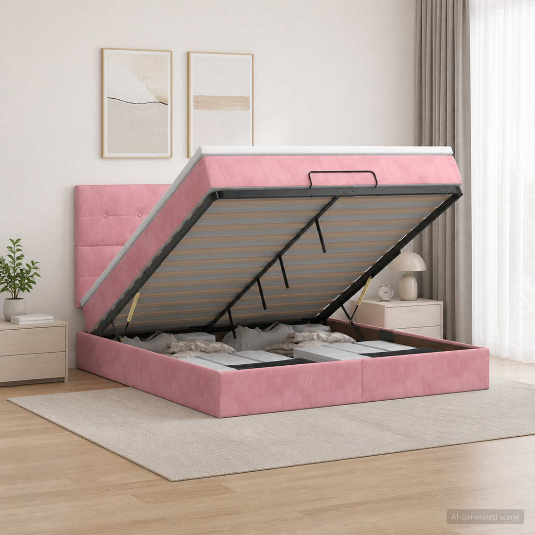 vidaXL Cama tipo otomana con colchón y LED Rosa 160 x 200 cm