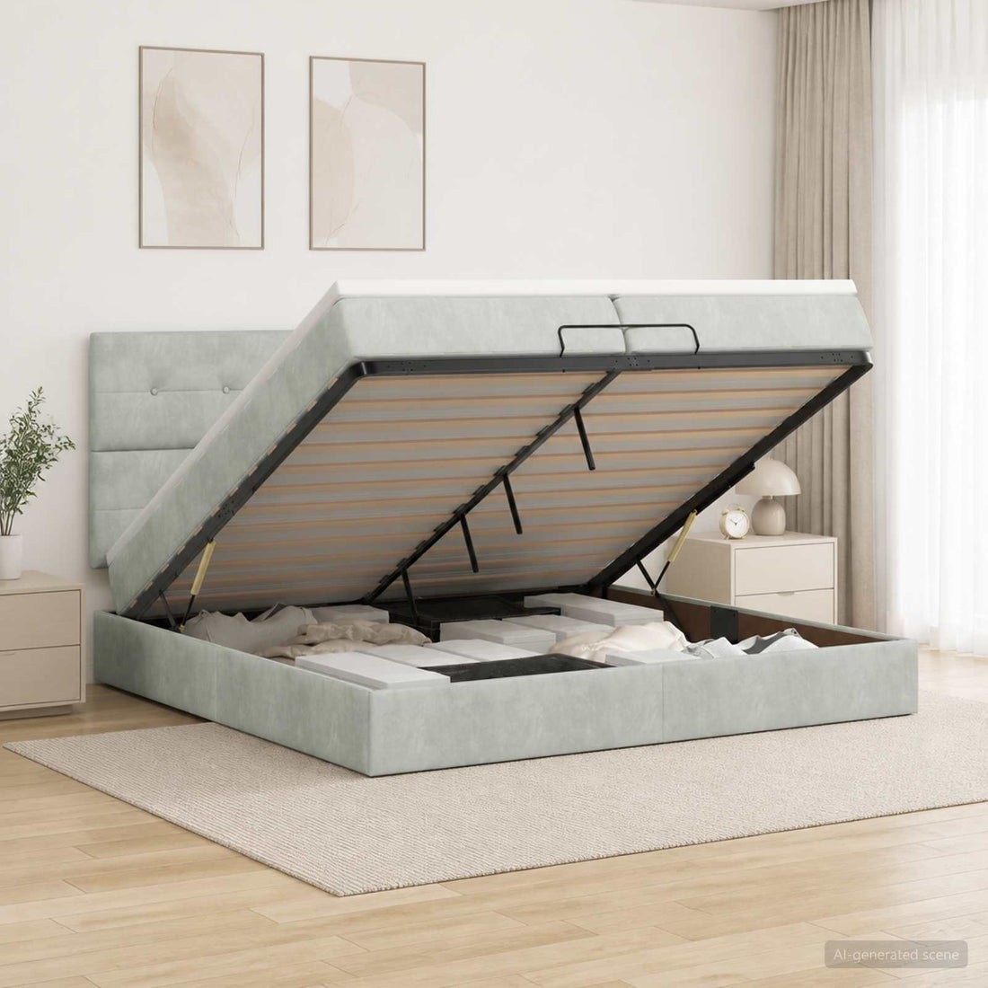 vidaXL Cama otomana con colchón Gris Claro 200 x 200 cm Terciopelo