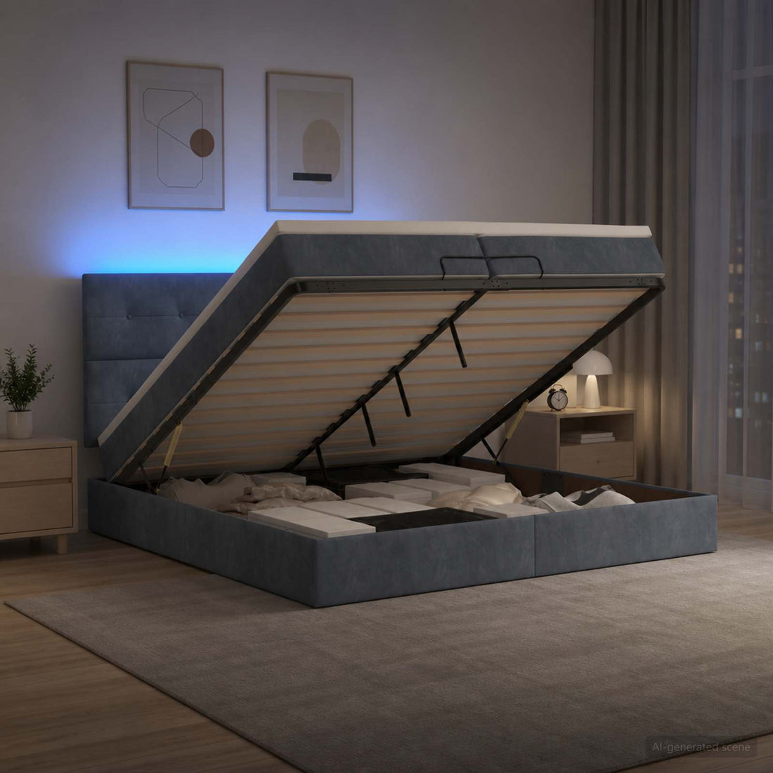 vidaXL Cama tipo otomana con colchón y LED Gris oscuro 200 x 200 cm