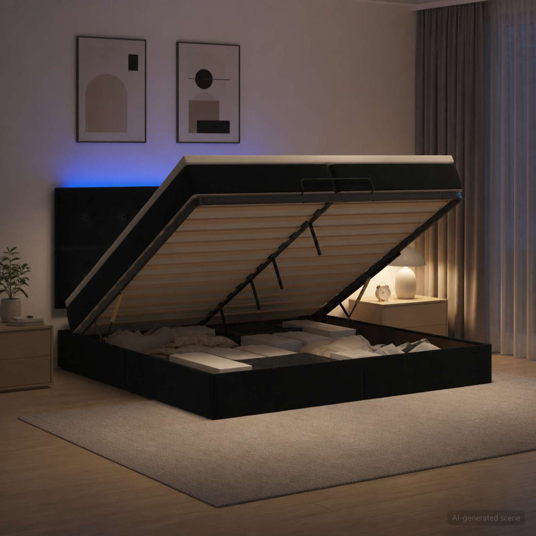 vidaXL Cama tipo otomana con colchón y LED Negro 200 x 200 cm