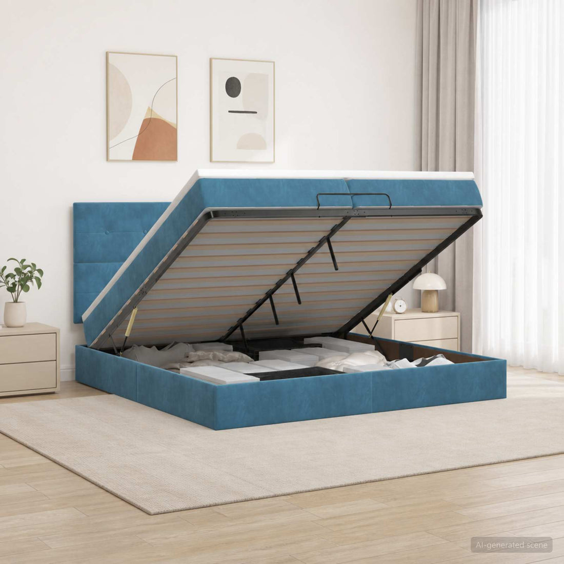 vidaXL Cama otomana con colchón Azul Oscuro 200 x 200 cm Terciopelo