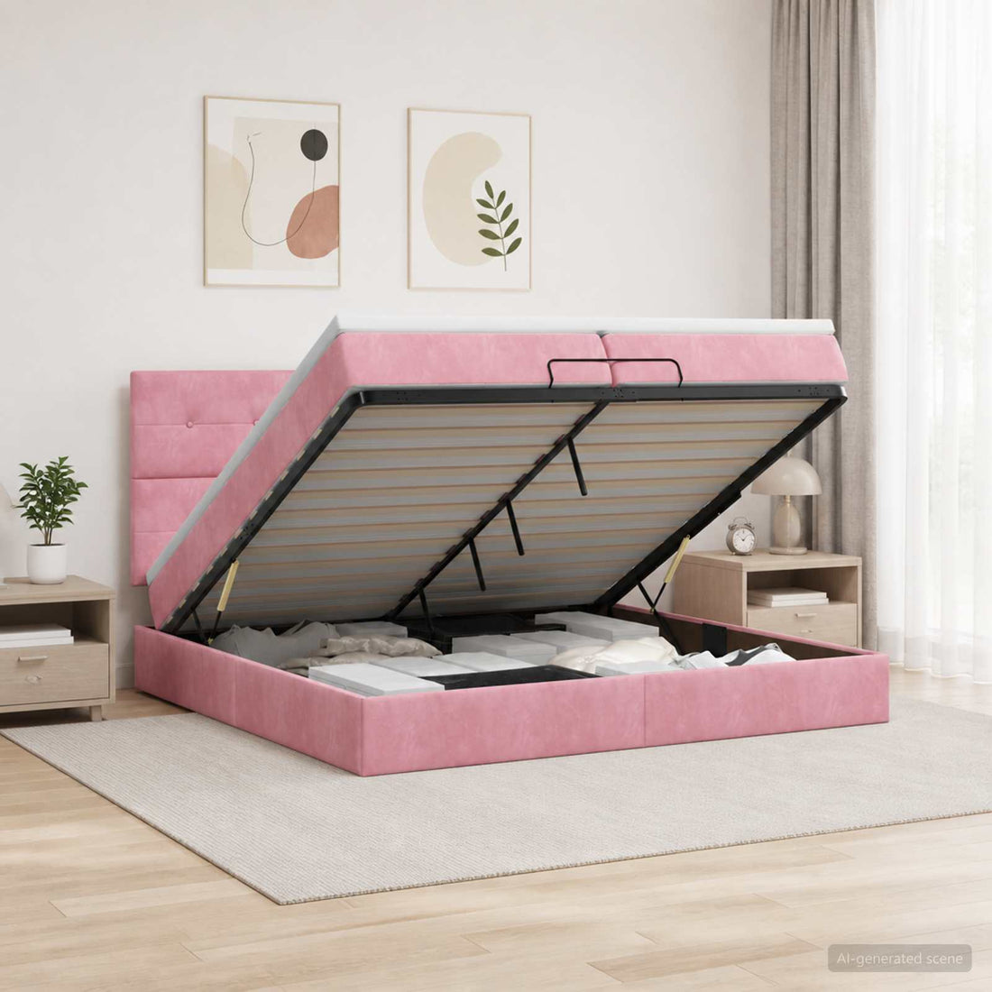 vidaXL Cama tipo otomana con colchón y LED Rosa 200 x 200 cm