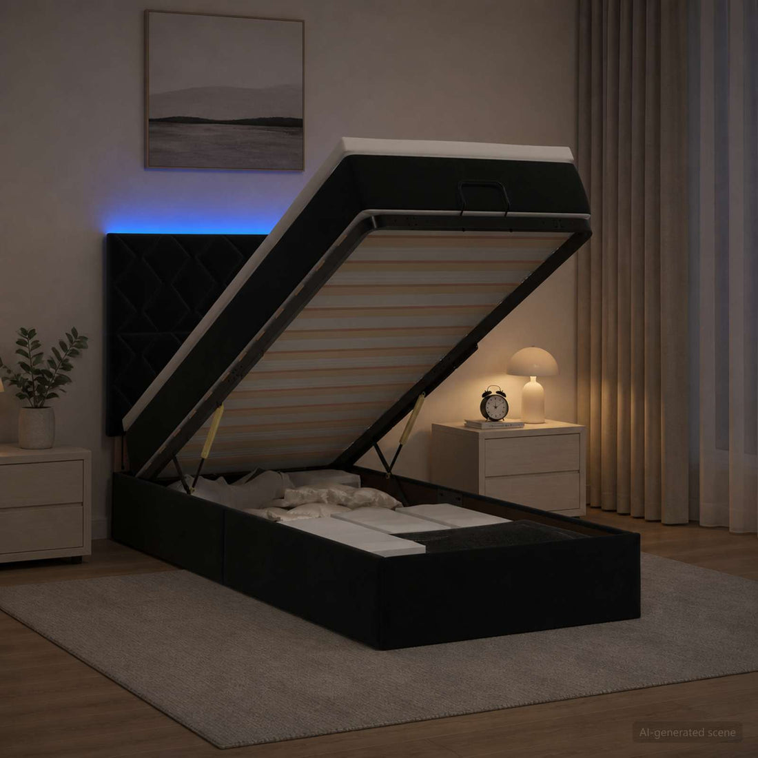 vidaXL Cama tipo otomana con colchón y LED Negro 100 x 200 cm
