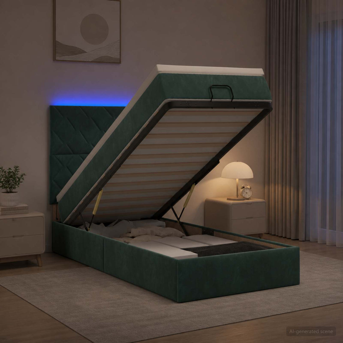 vidaXL Cama tipo otomana con colchón y LED Verde oscuro 80 x 200 cm