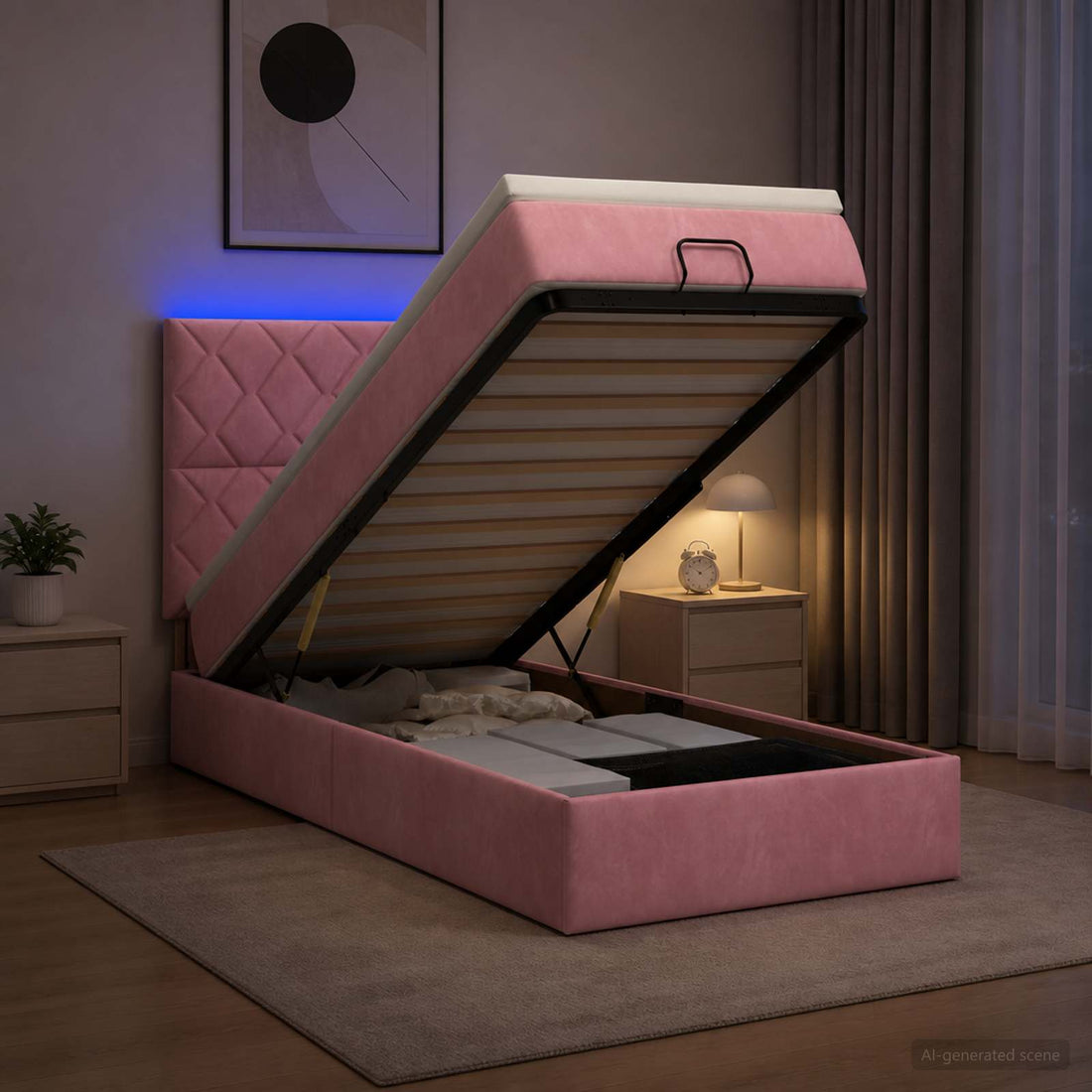 vidaXL Cama tipo otomana con colchón y LED Rosa 90 x 190 cm Terciopelo
