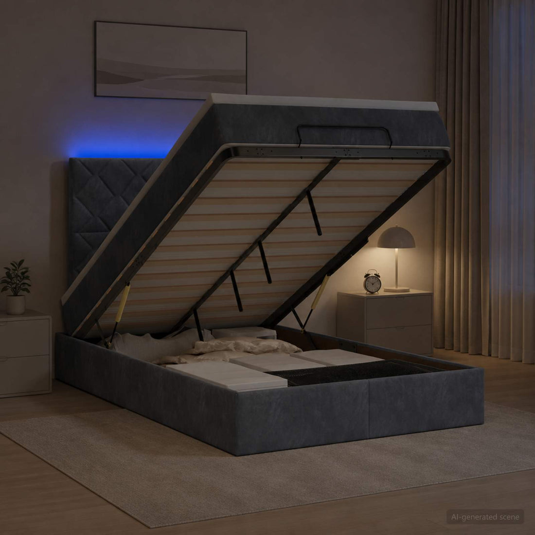 vidaXL Cama tipo otomana con colchón y LED Gris oscuro 120 x 200 cm