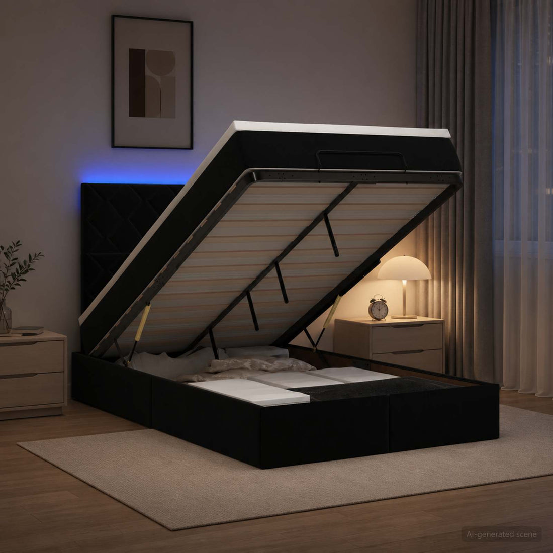 vidaXL Cama tipo otomana con colchón y LED Negro 120 x 190 cm
