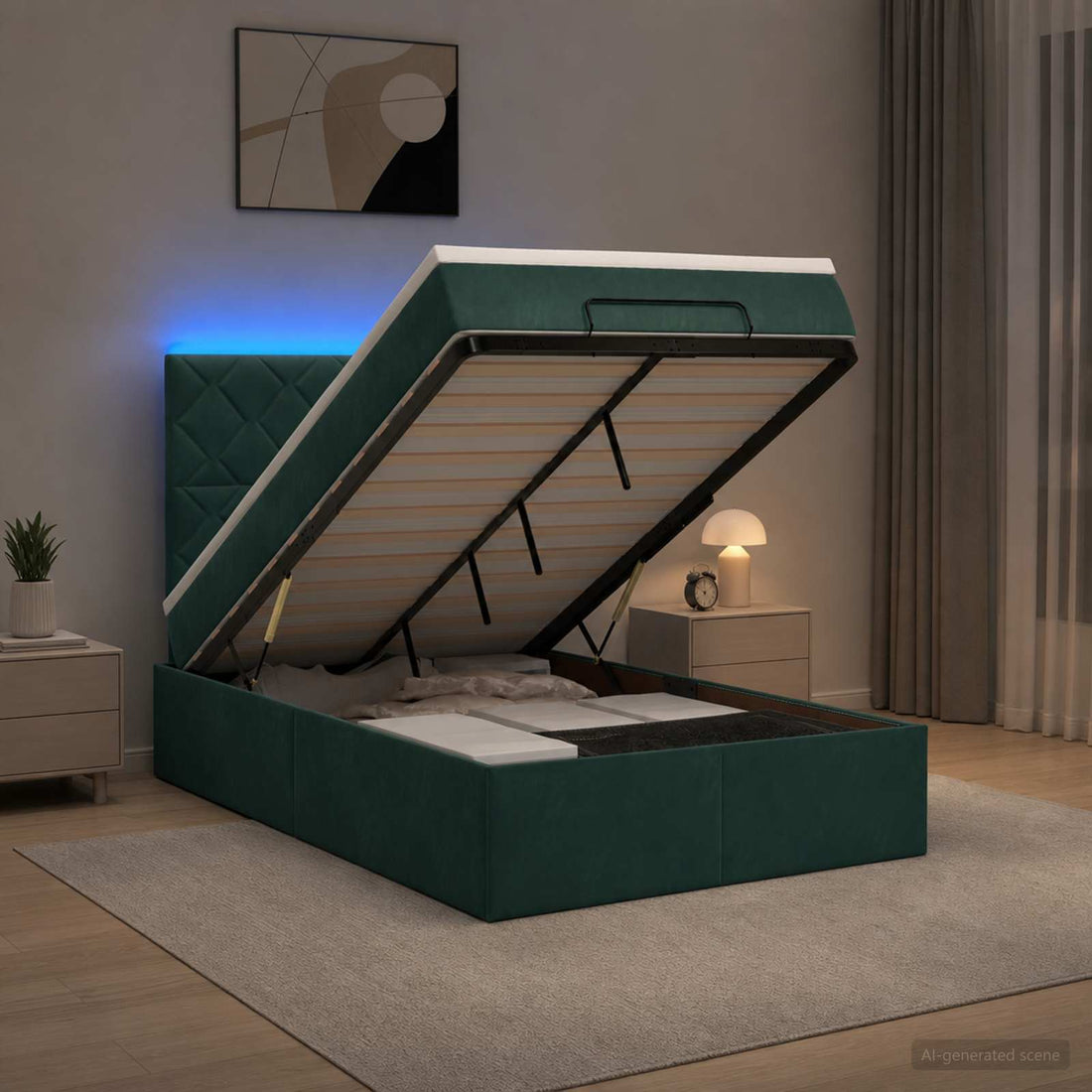 vidaXL Cama tipo otomana con colchón y LED Verde oscuro 120 x 190 cm