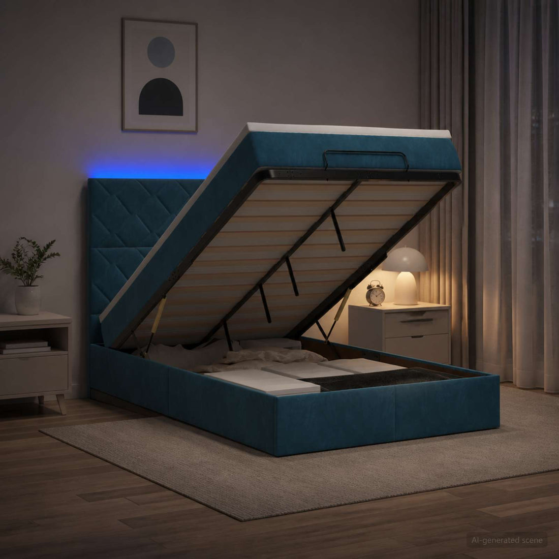 vidaXL Cama tipo otomana con colchón y LED Azul oscuro 120 x 200 cm