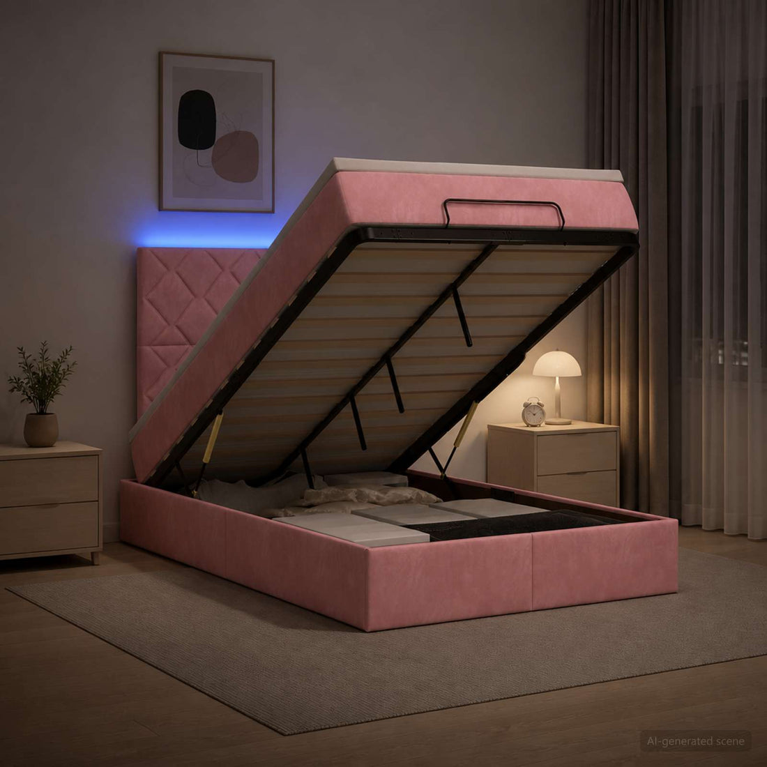 vidaXL Cama tipo otomana con colchón y LED Rosa 120 x 200 cm