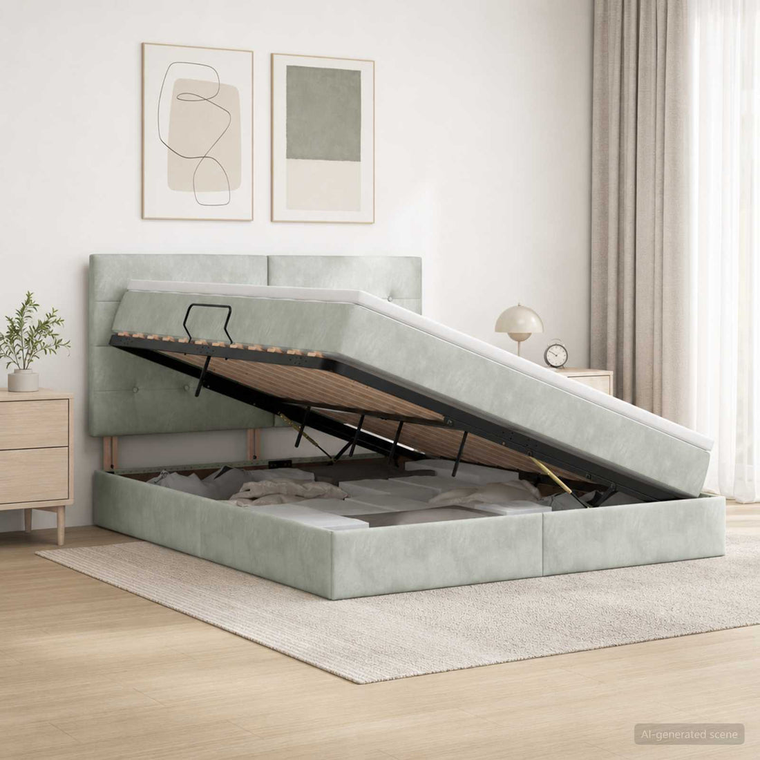 vidaXL Cama tipo otomana con colchón y LED Gris Claro 180 x 200 cm