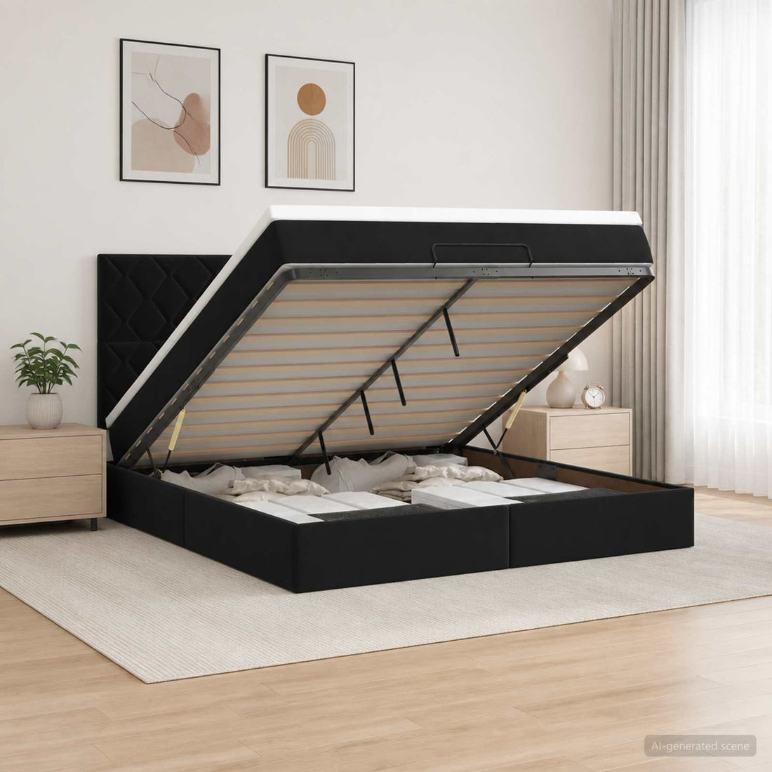 vidaXL Cama otomana con colchón Negro 140 x 190 cm Terciopelo