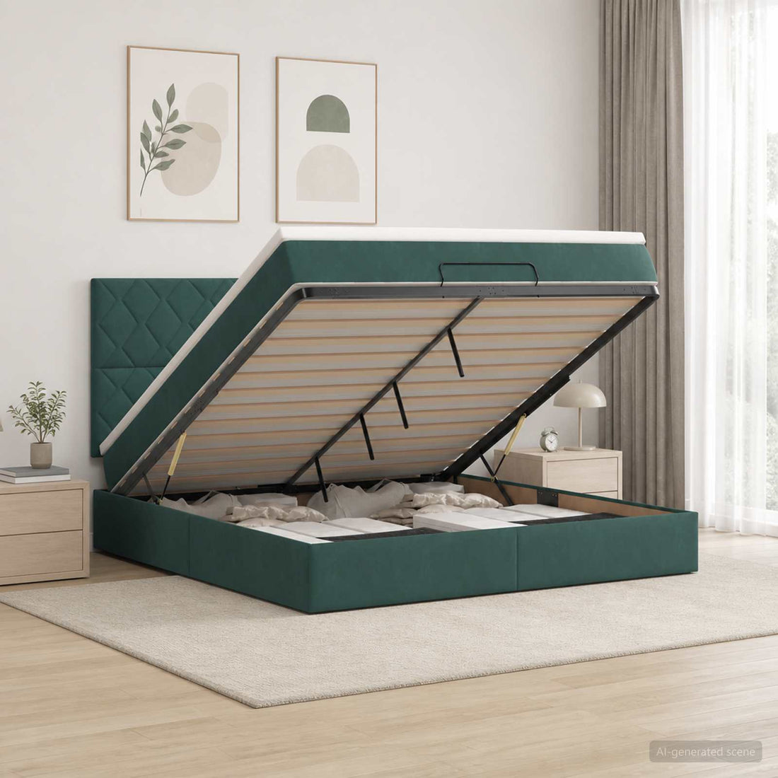 vidaXL Cama otomana con colchón Verde oscuro 140 x 190 cm Terciopelo