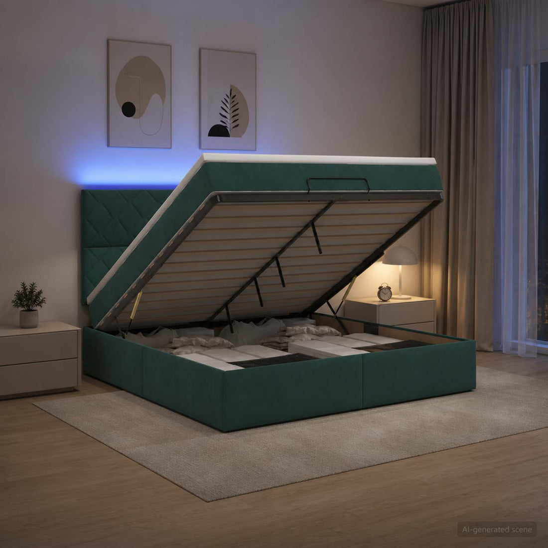 vidaXL Cama tipo otomana con colchón y LED Verde oscuro 180 x 200 cm