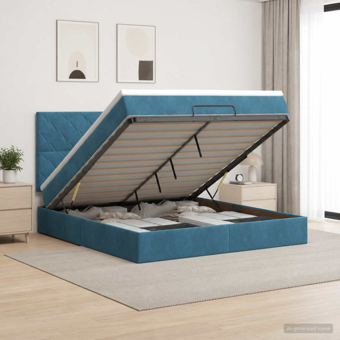 vidaXL Cama otomana con colchón Azul Oscuro 140 x 190 cm Terciopelo