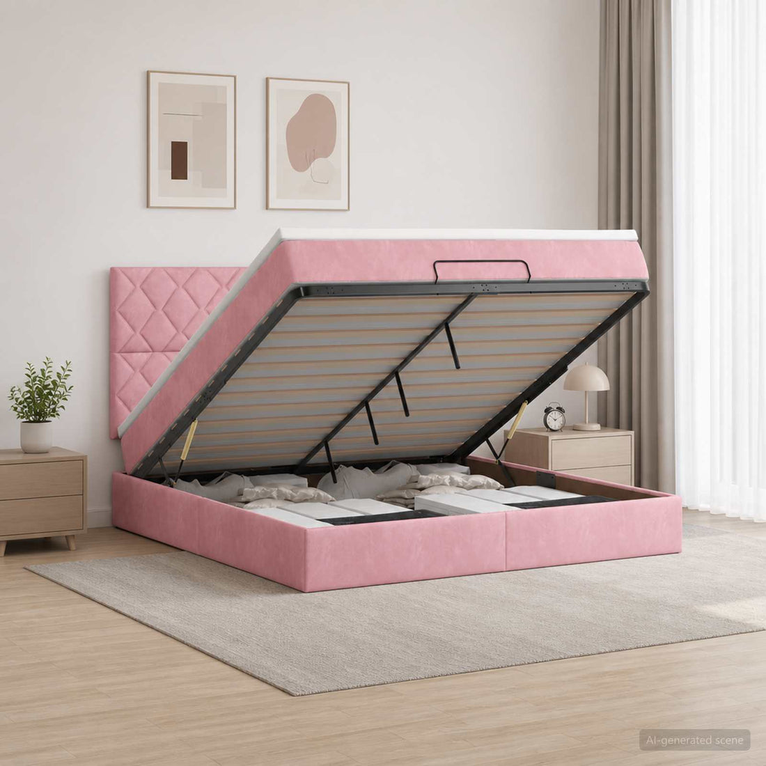 vidaXL Cama otomana con colchón Rosa 140 x 190 cm Terciopelo