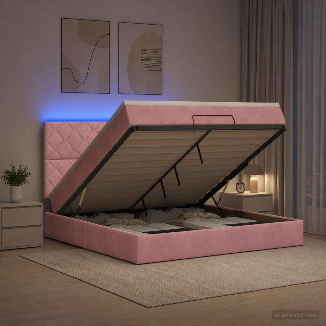 vidaXL Cama tipo otomana con colchón y LED Rosa 140 x 190 cm