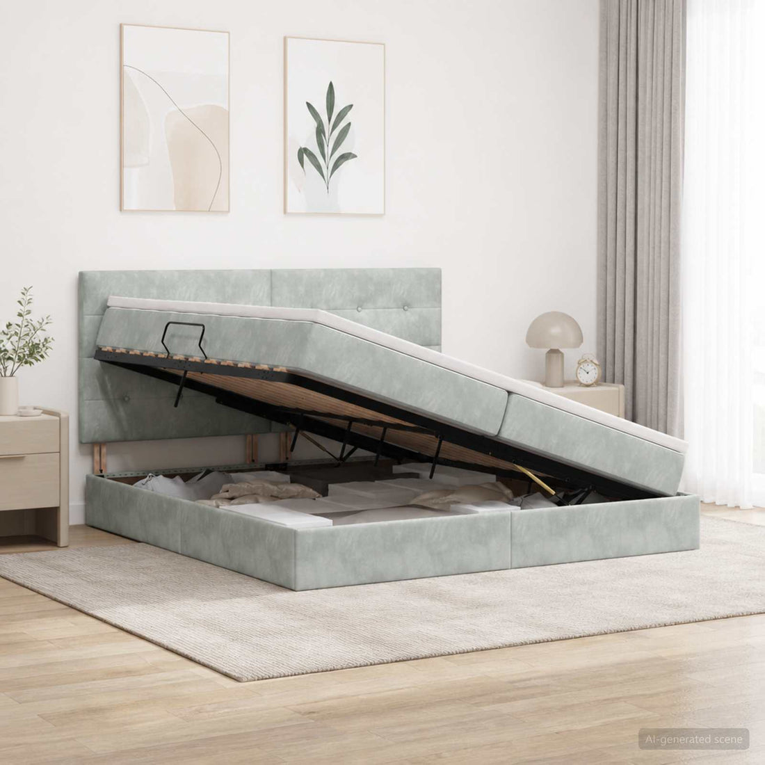 vidaXL Cama tipo otomana con colchón y LED Gris Claro 200 x 200 cm