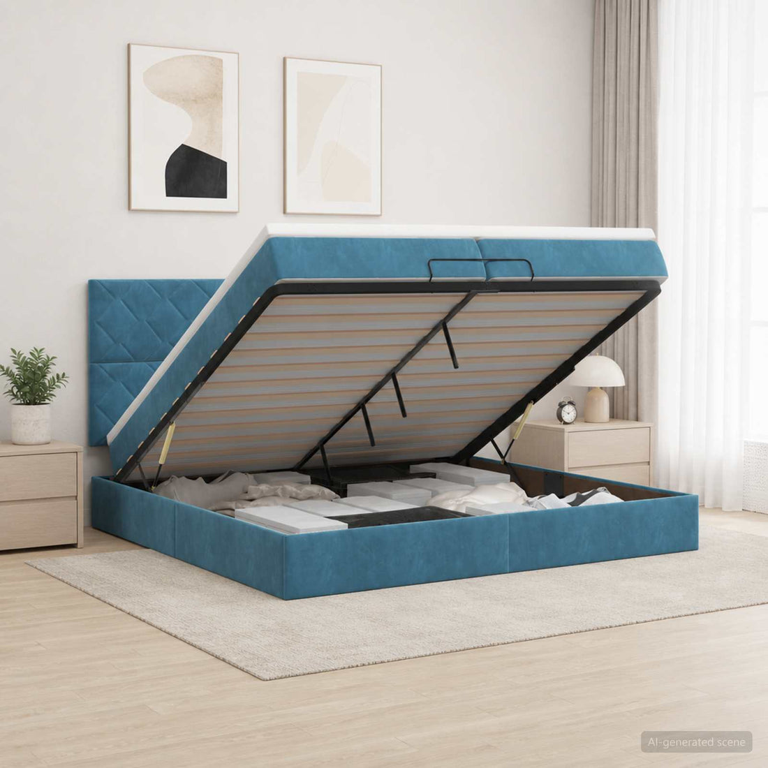 vidaXL Cama tipo otomana con colchón y LED Azul oscuro 200 x 200 cm
