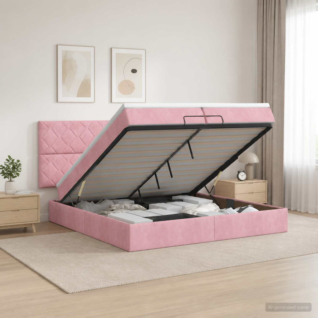vidaXL Cama otomana con colchón Rosa 200 x 200 cm Terciopelo