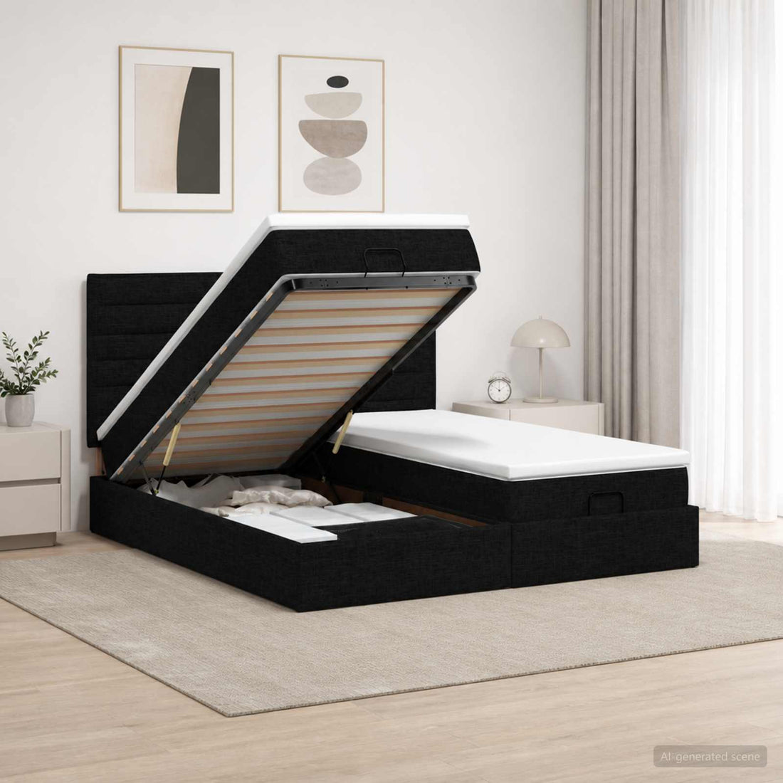 vidaXL Cama tipo otomana con colchón y LED Negro 180 x 200 cm Tela