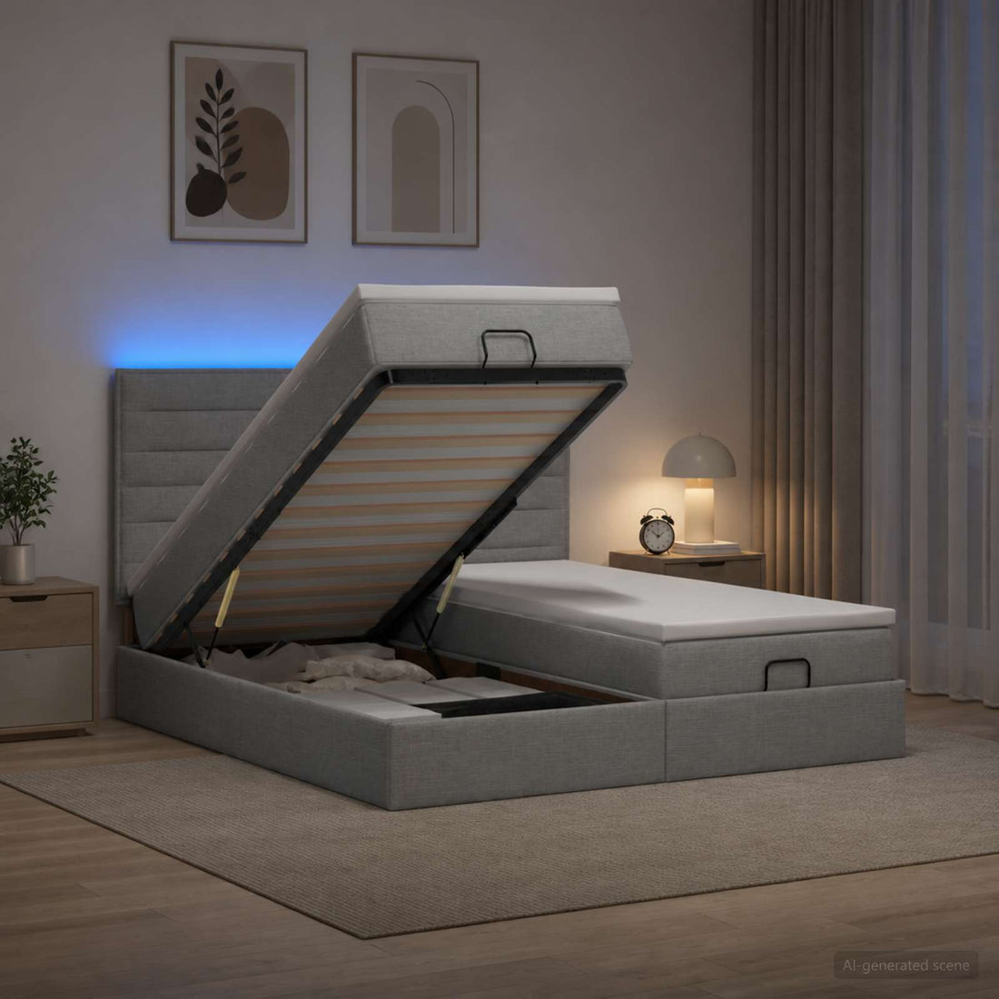 vidaXL Cama tipo otomana con colchón y LED Gris Claro 200 x 200 cm