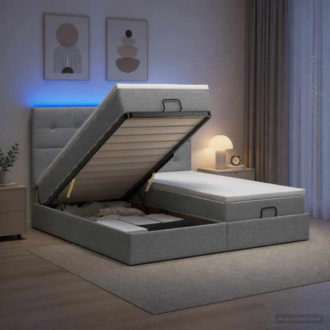 vidaXL Cama tipo otomana con colchón y LED Gris Claro 180 x 200 cm