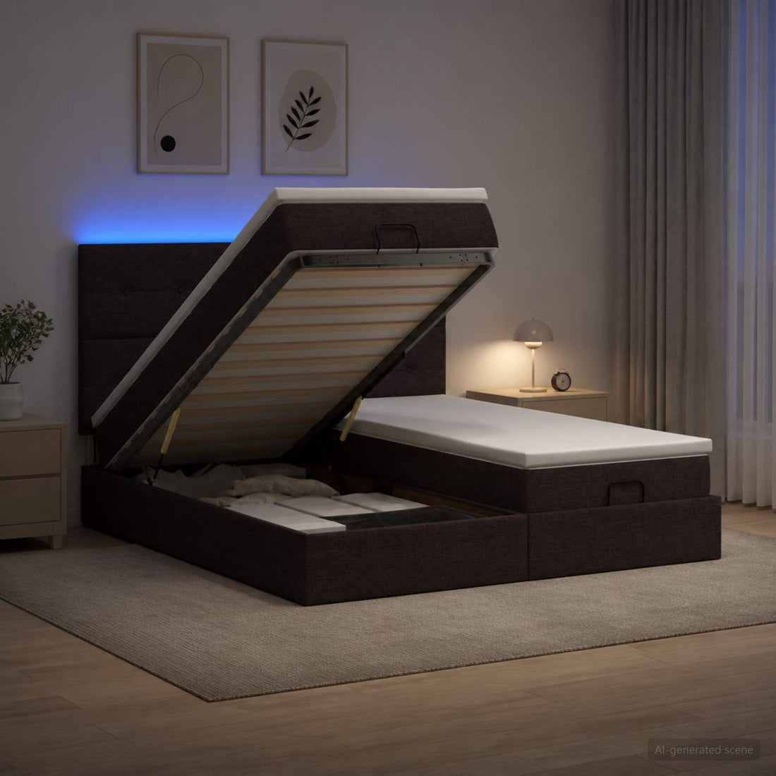 vidaXL Cama tipo otomana con colchón y LED Marrón Oscuro 160 x 200 cm