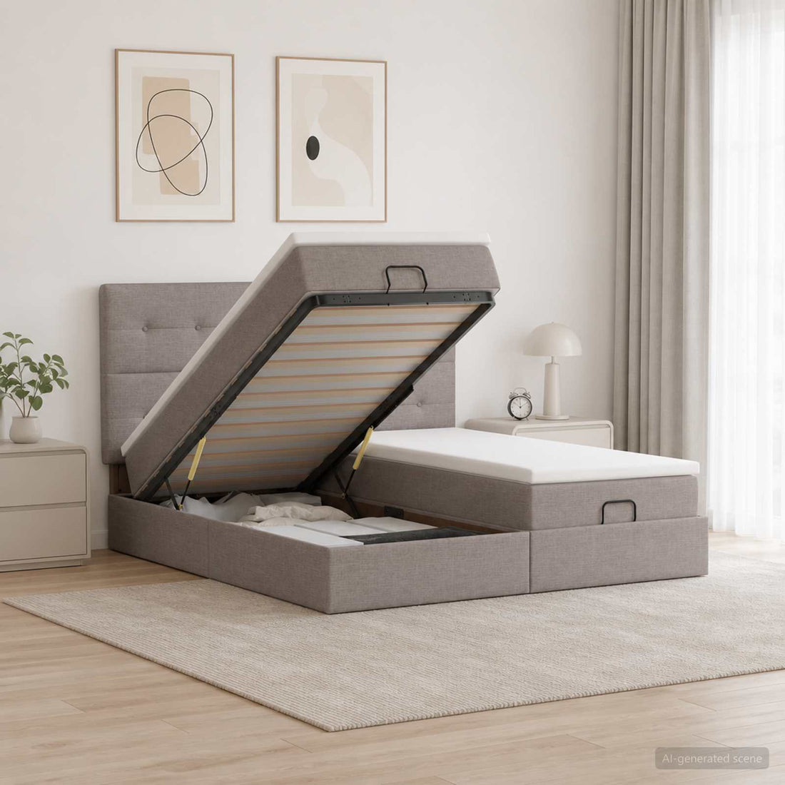 vidaXL Cama otomana con colchón con cabecera 2 uds. Topo Tela