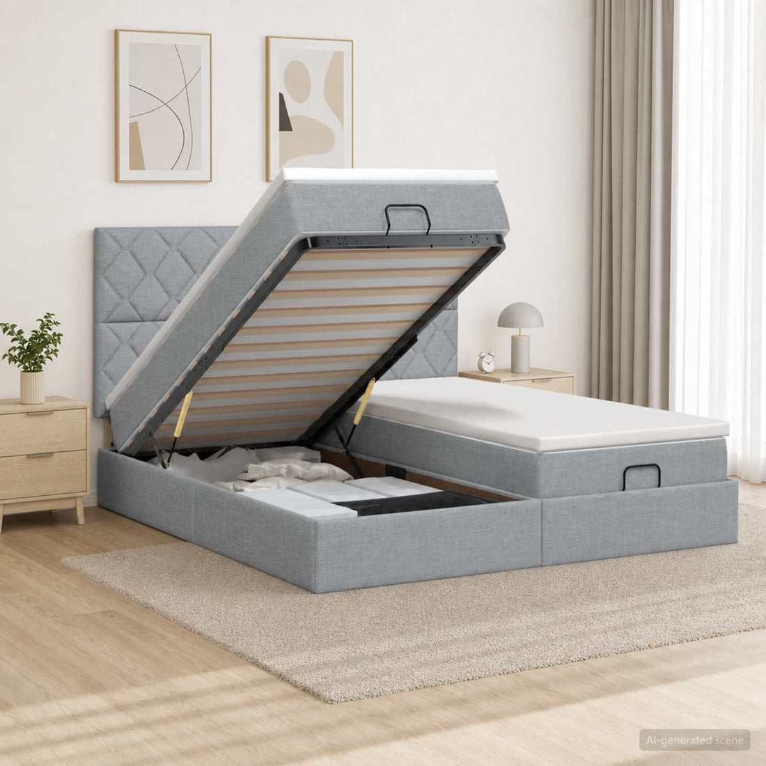 vidaXL Cama otomana con colchón con cabecera 2 uds. Gris Claro Tela