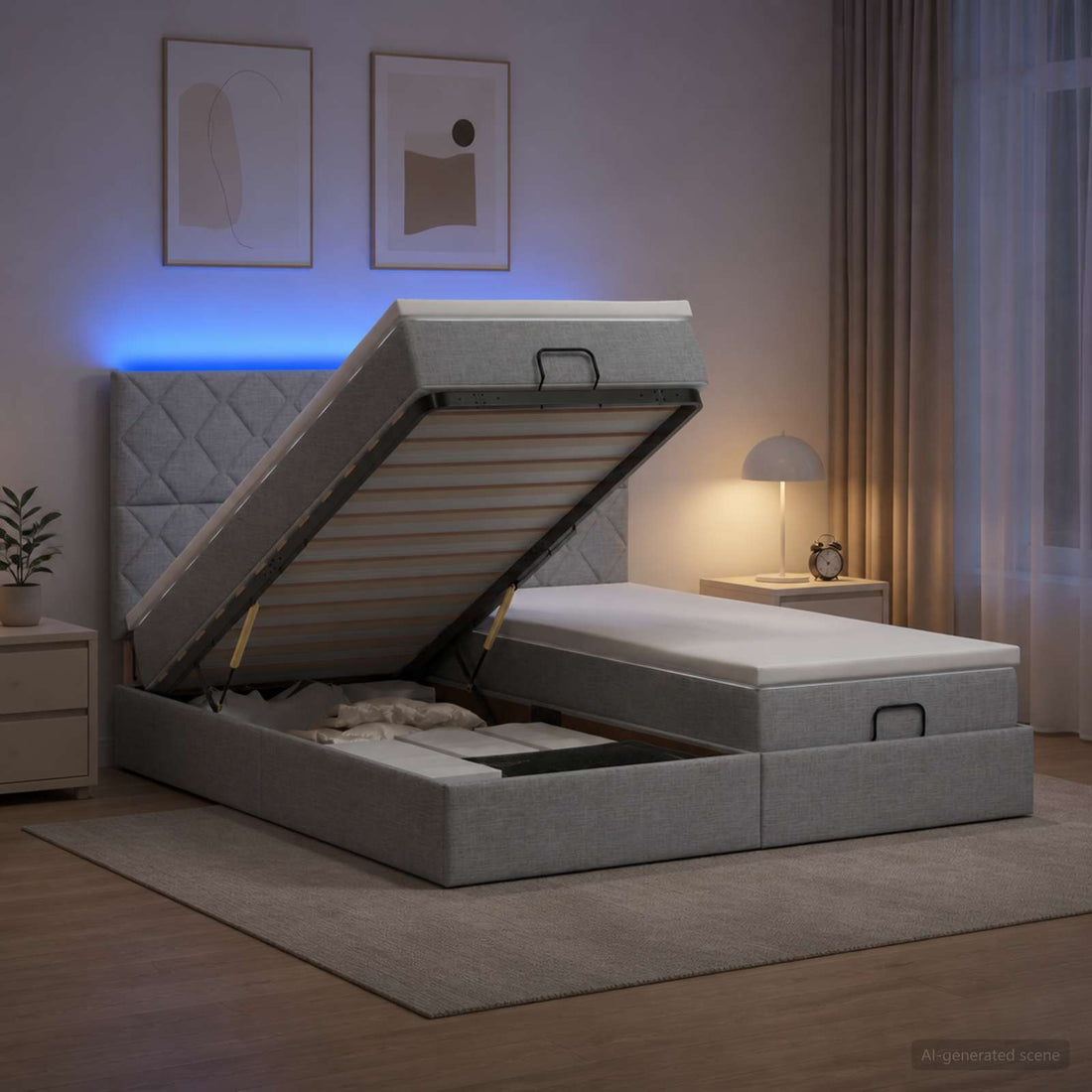 vidaXL Cama tipo otomana con colchón y LED Gris Claro 160 x 200 cm