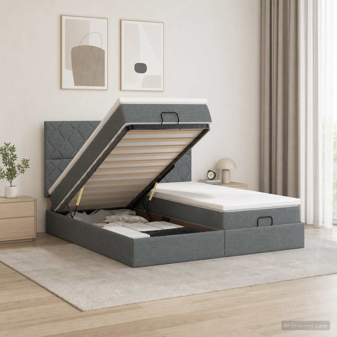 vidaXL Cama otomana con colchón con cabecera 2 uds. Gris oscuro Tela