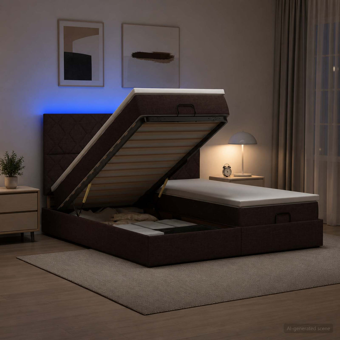 vidaXL Cama tipo otomana con colchón y LED Marrón Oscuro 180 x 200 cm
