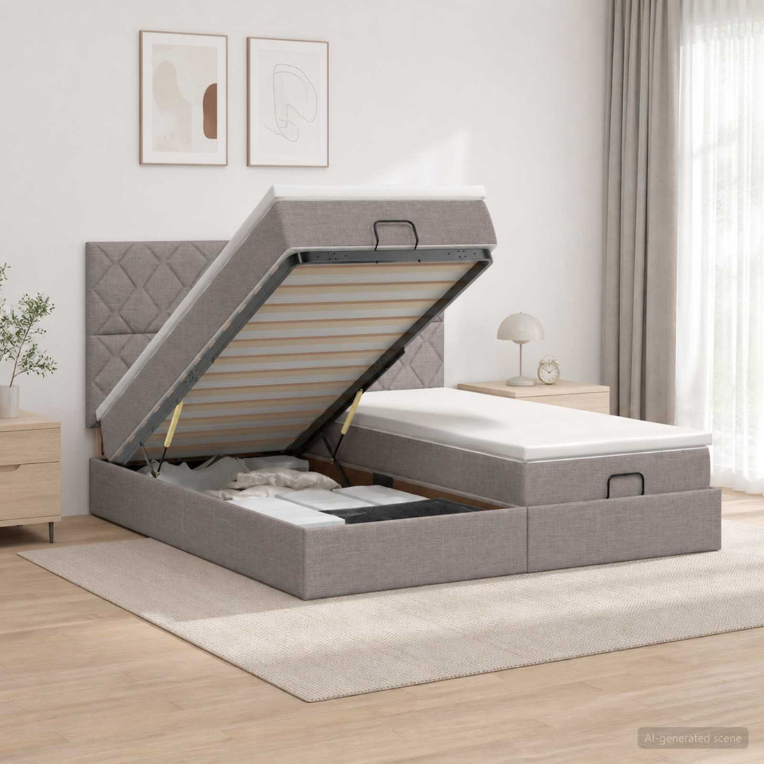 vidaXL Cama otomana con colchón con cabecera 2 uds. Topo Tela