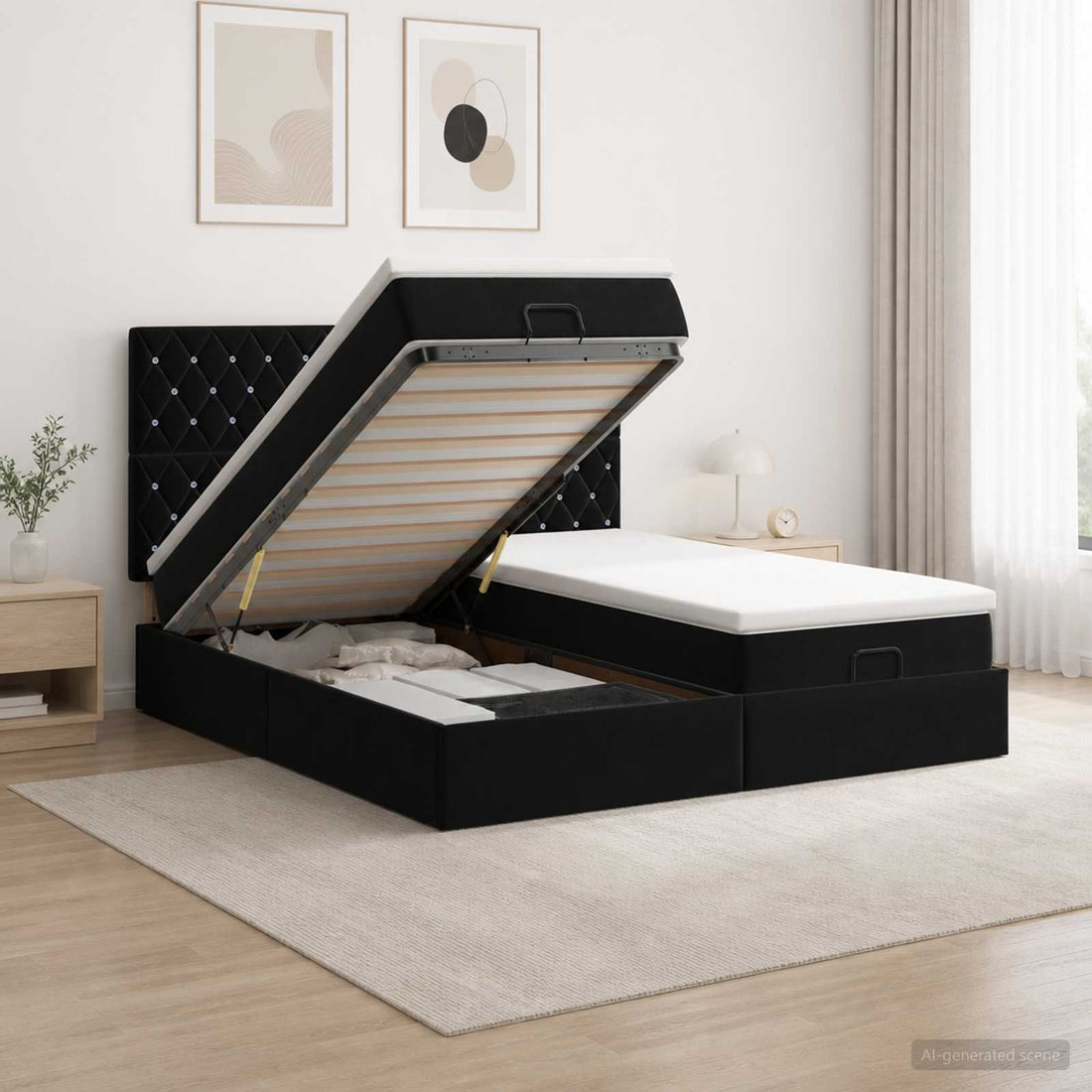 vidaXL Cama otomana con colchón con cabecera 2 uds. Negro Terciopelo