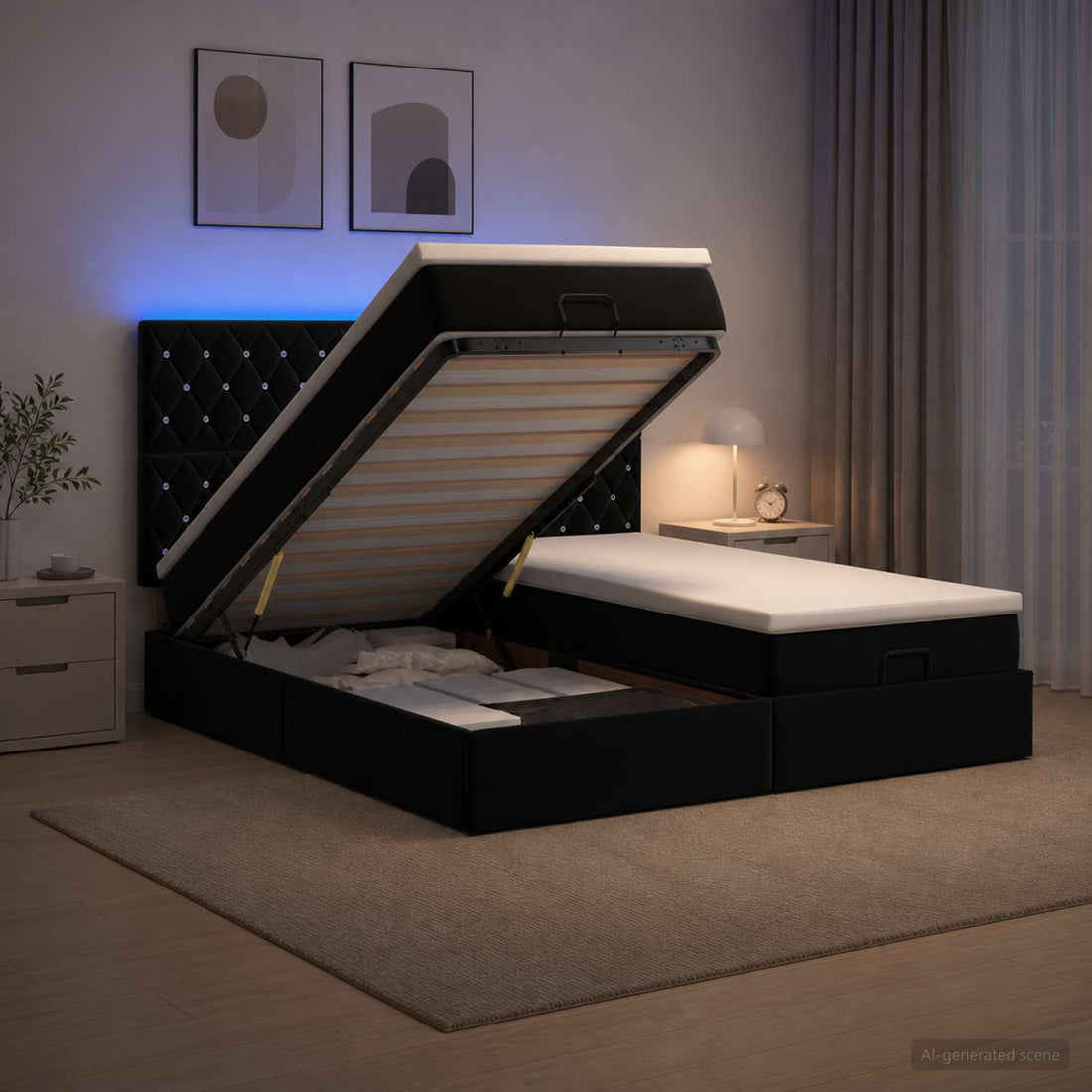 vidaXL Cama tipo otomana con colchón y LED Negro 200 x 200 cm